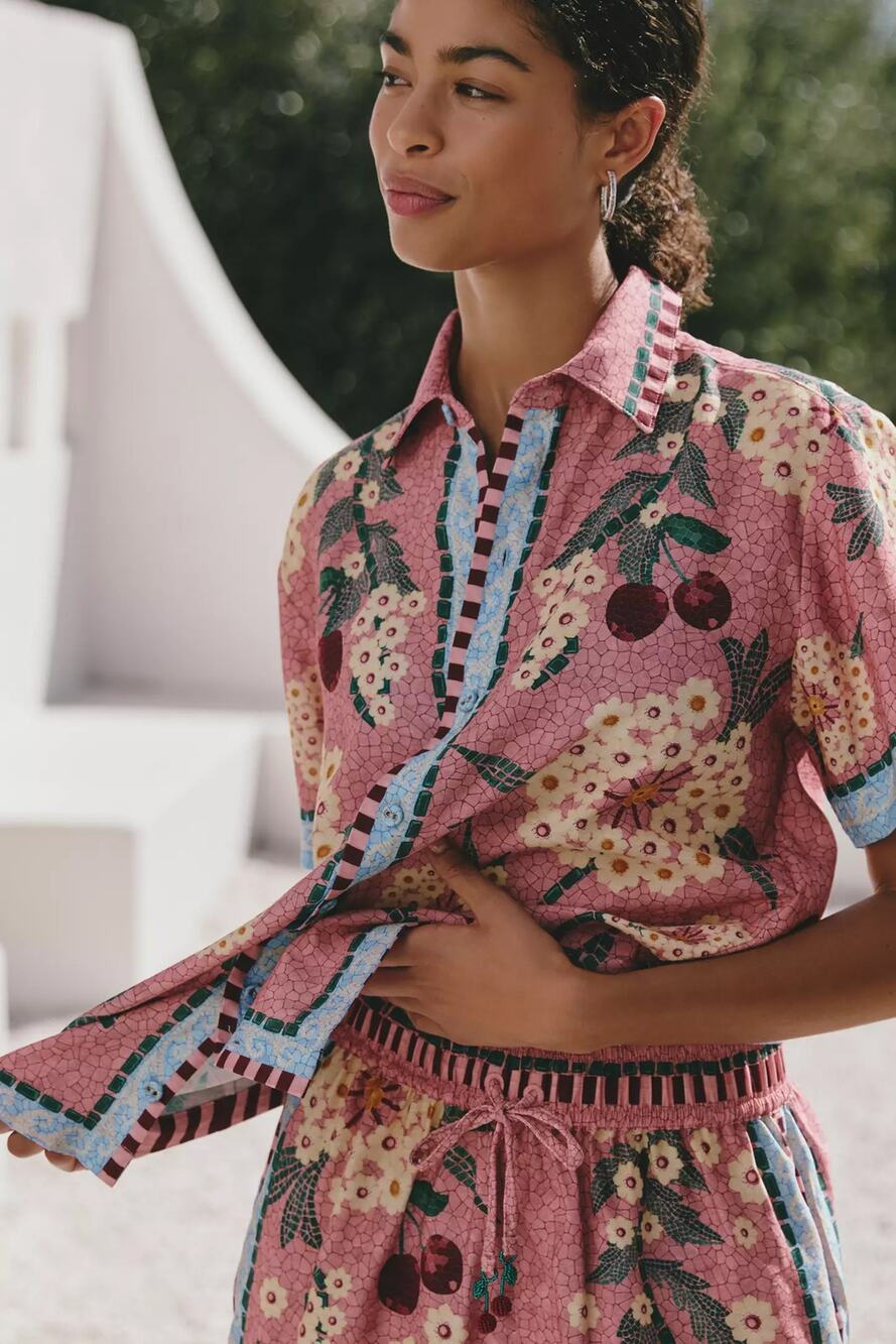 nwt ANTHROPOLOGIE x AGUA BENDITA sz L Ali Buttondown Top
